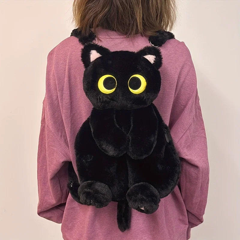 もこもこ黒猫の大きな目 ぬいぐるみリュック