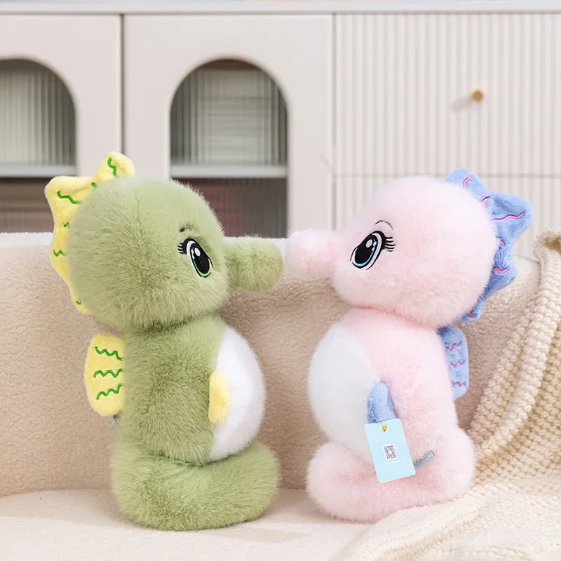 ふわふわの かわいい タツノオトシゴ ぬいぐるみ グリーンとピンク ペア