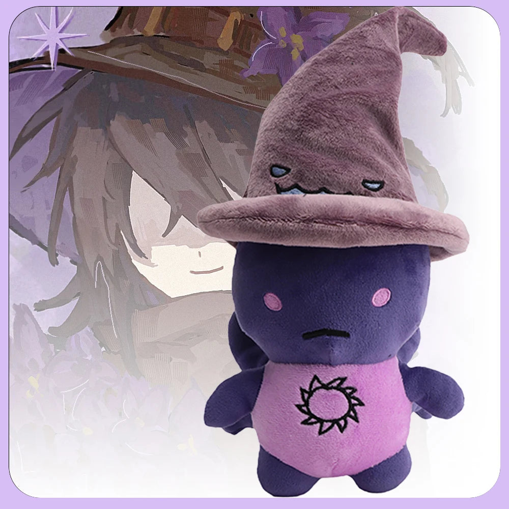 濃い紫 キャラクターぬいぐるみ くすみパープルの魔法使い帽 太陽刺繍