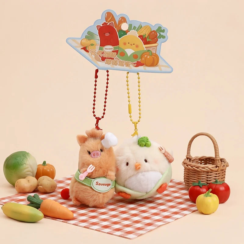 ぷっくり可愛い 料理モチーフ ぬいぐるみ マスコットキーホルダー イラストカード付き
