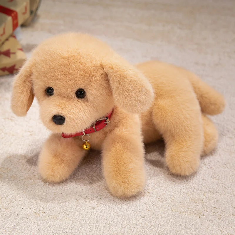 可愛いふわふわ子犬ぬいぐるみ 黒とベージュ 2匹セット 首輪付き