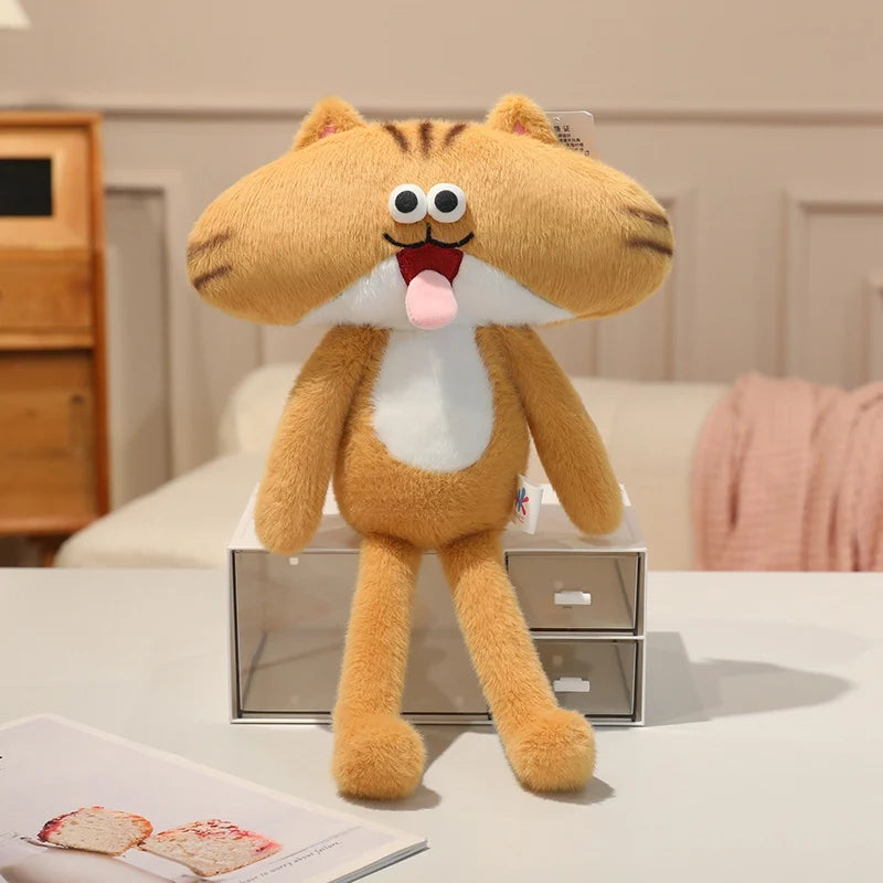 ユニークな顔のふわふわぬいぐるみ 黒とグレーのペア
