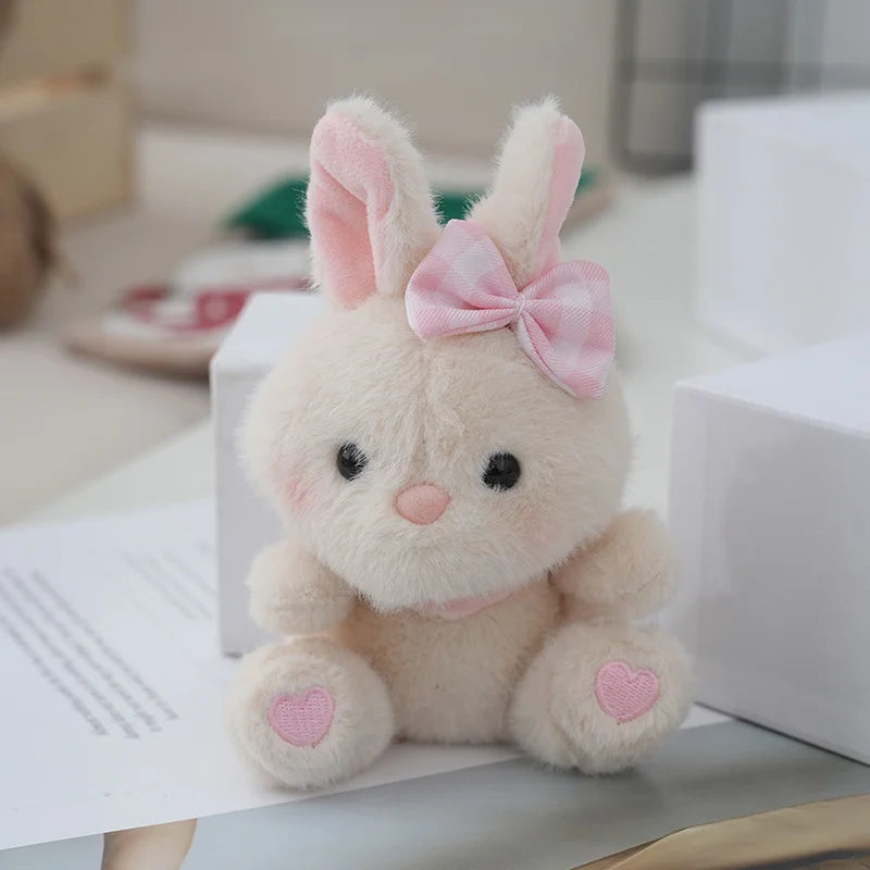 ふわふわ かわいい ピンクギンガムリボン うさぎ ぬいぐるみ 足裏ハート