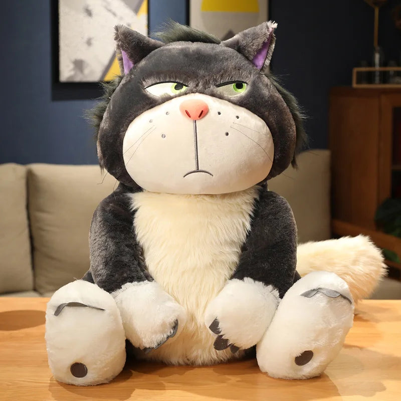 ふてぶてしい表情のグレー＆白 猫ぬいぐるみ
