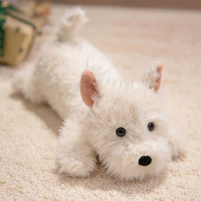 42cm Kawaii Fluffy Hair West Highland Dog White Terrier Plushie Soft Puppy Plush Toy Stuffed Lifelike Animal Appease Doll Pillow