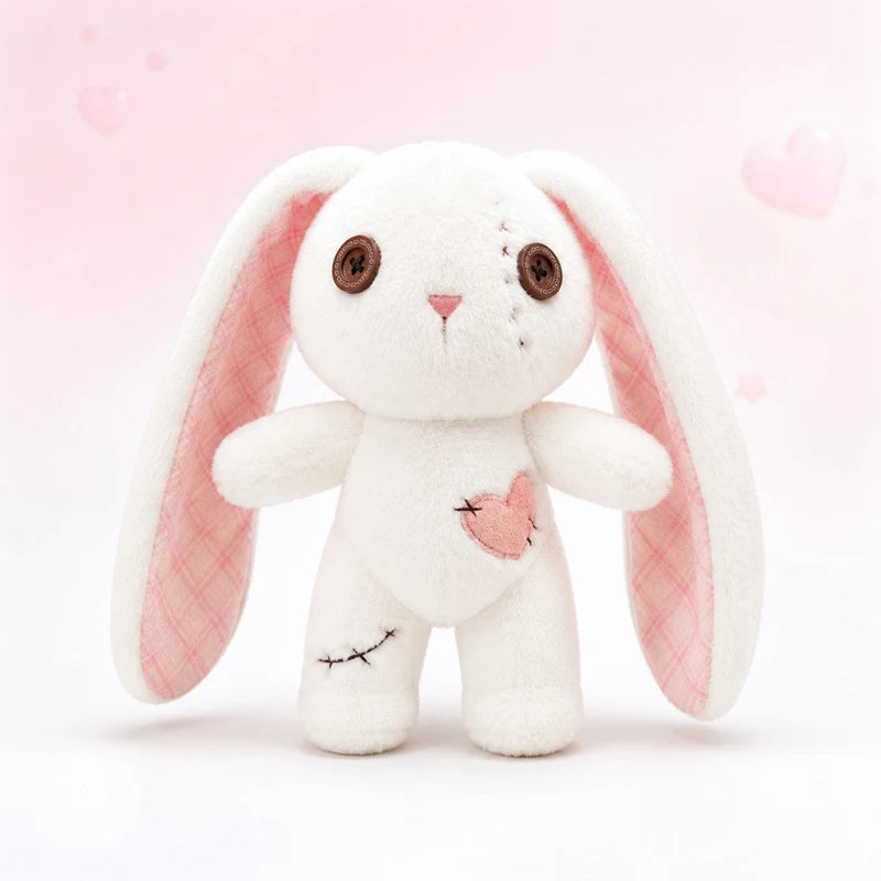 傷ついたハートのボタン目うさぎぬいぐるみ