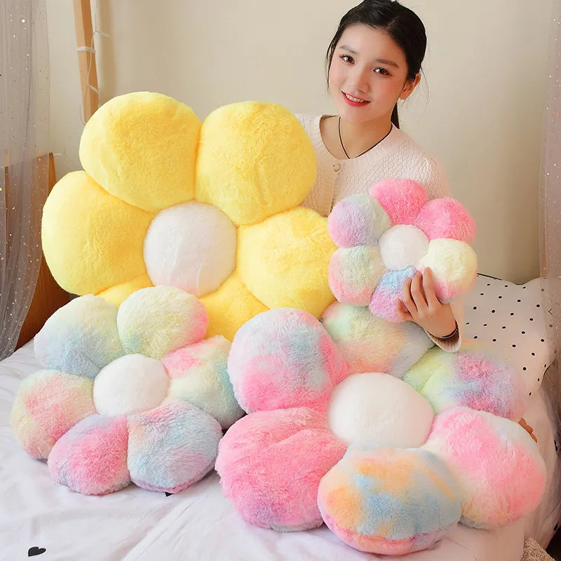 ふわふわ タイダイ柄 花形クッション