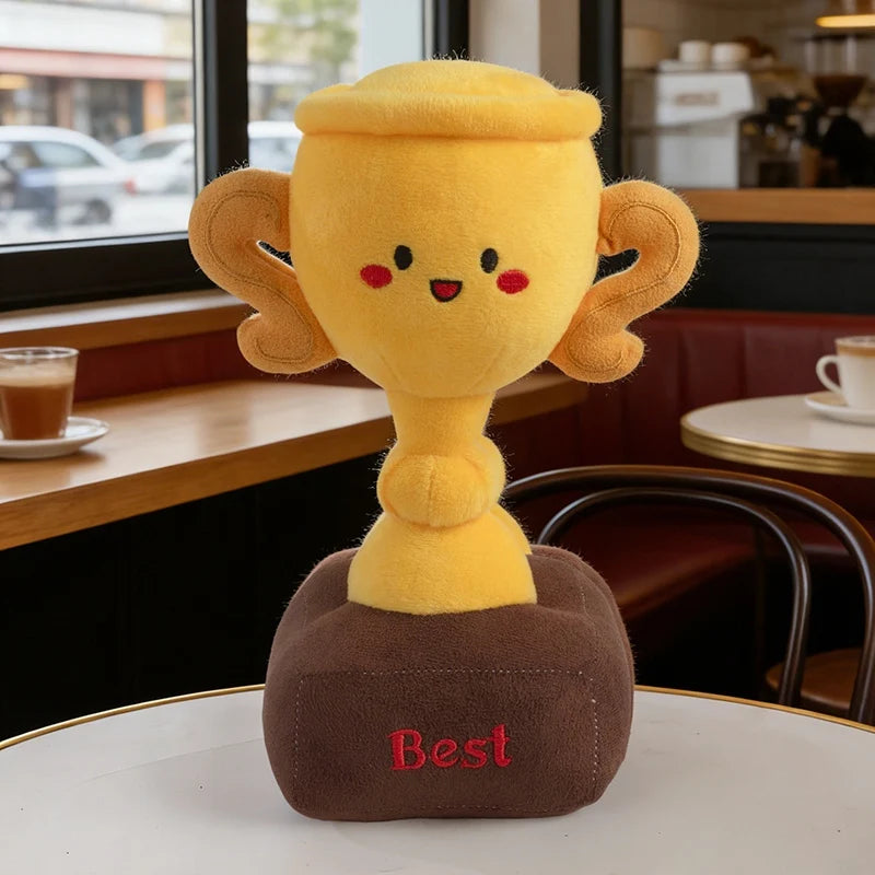3 Sizes Creative Cartoon Smile Trophy Plush Toys Soft Comfy Lifelike Champion Cup Creative Home Decor Cute Game Props