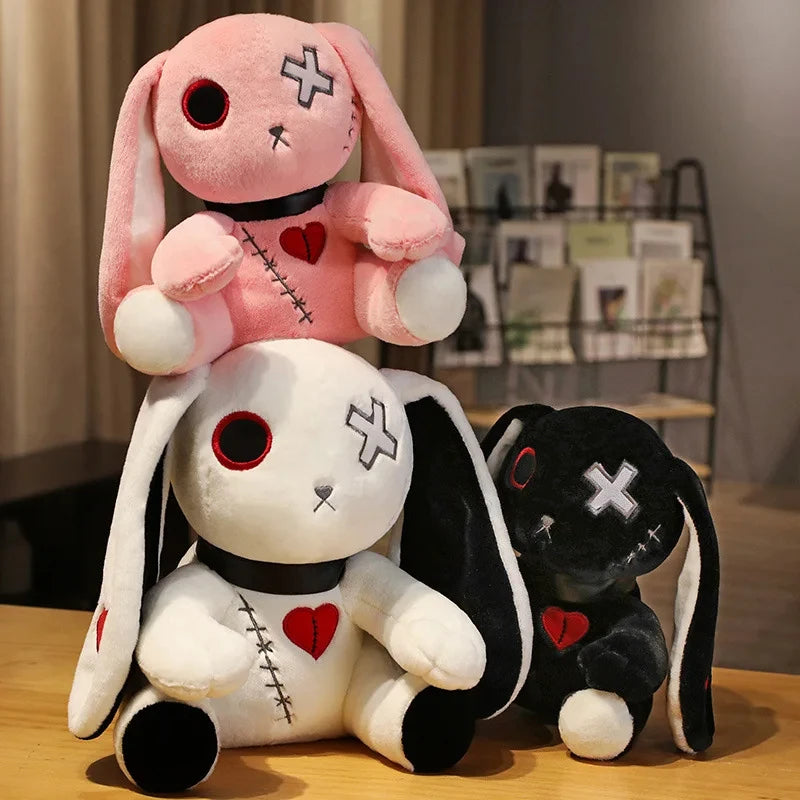 25cm Creepy Gothic Rabbit Plush Toys Spooky Bunny Stuffed Animal Cute Horror Dreadful Bunny Doll for Halloween Decor Kids Gifts