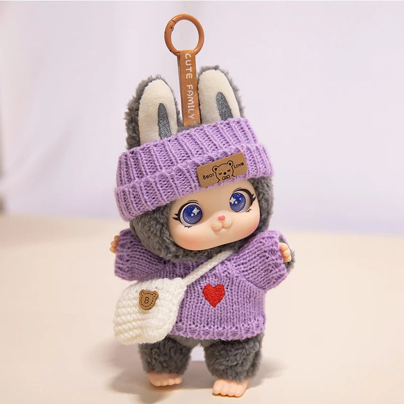 大きな瞳のモコモコひつじ ぬいぐるみ ニット帽とポシェット付き