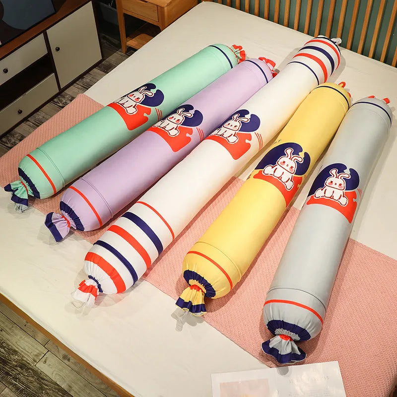 かわいい うさぎ柄 パステルカラー 円筒形 ロングクッション
