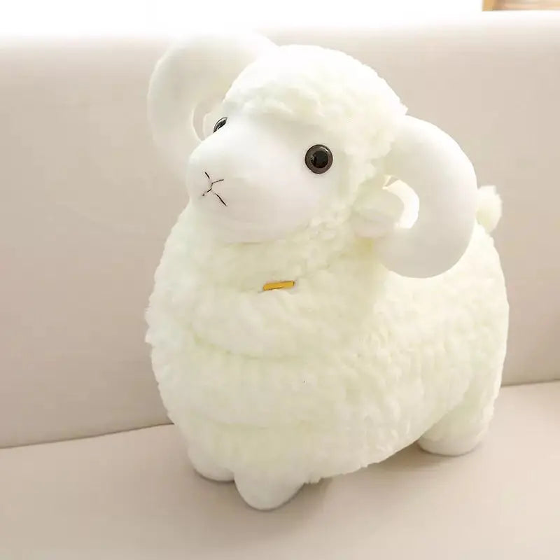 フワフワ 羊のぬいぐるみ 角付き クリームと白