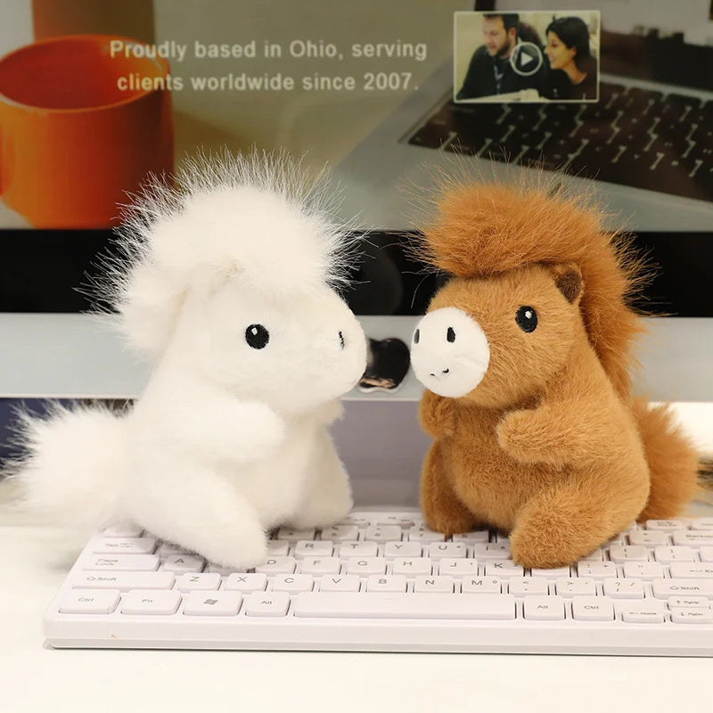 かわいい ふわふわ ポニー ぬいぐるみ 白と茶色の2個セット