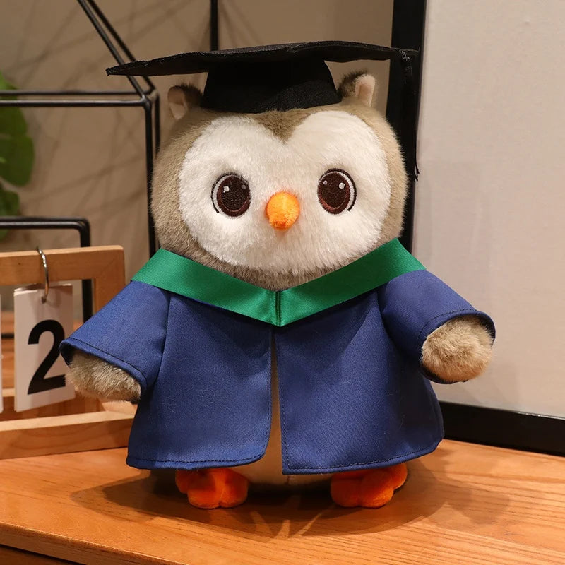 Cute Graduation Owl Plush Toy Stuffed Animal Soft Owl Doll with Cap Gown Plushie Gift for Kids Students Birthday Gift Decor