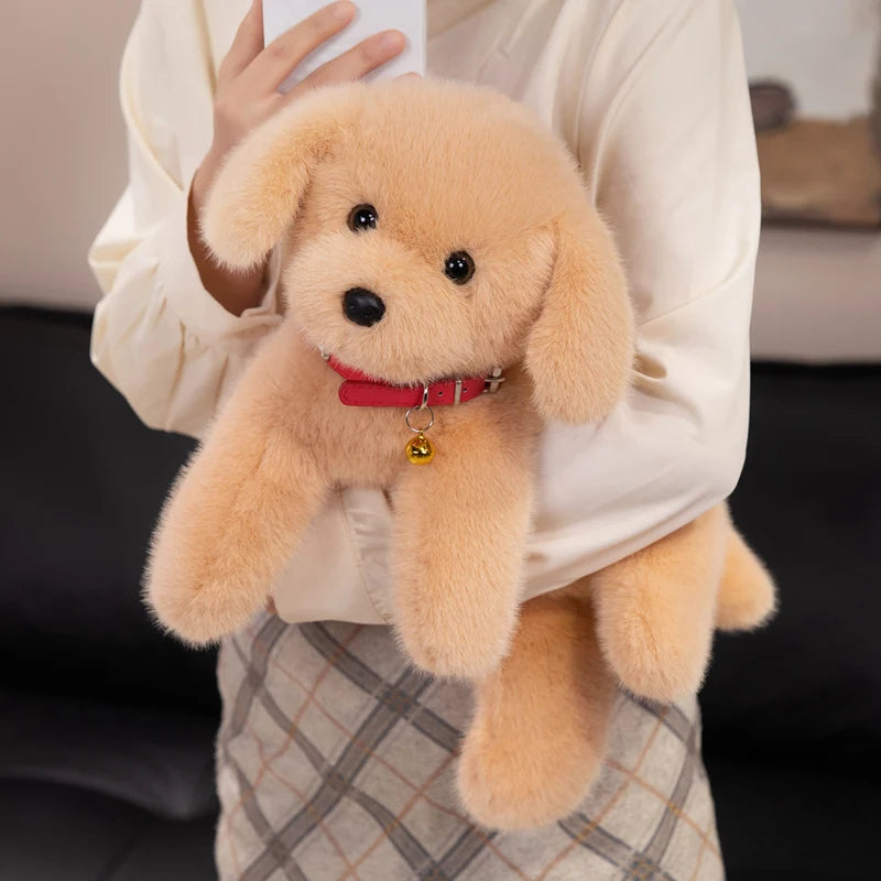 可愛いふわふわ子犬ぬいぐるみ 黒とベージュ 2匹セット 首輪付き