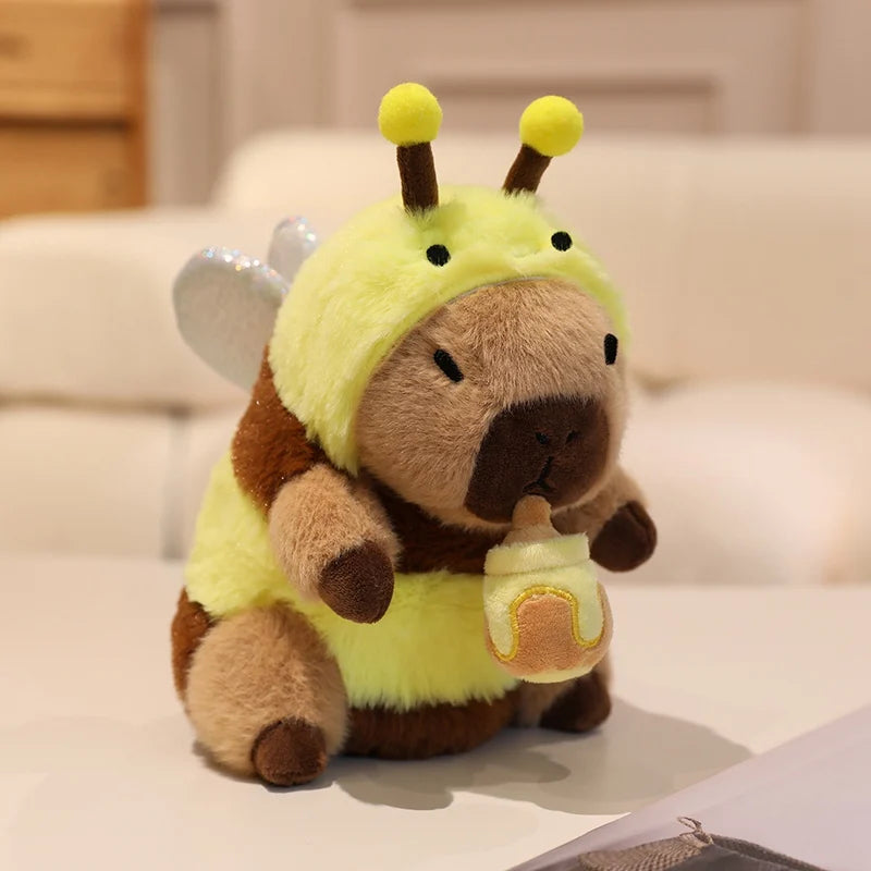 22cm Cute Capybara Plush Toys Pull the String to Transform into Dinosaur, Rabbit, Shark, Bee, Cockroach Capibara Toys for Kids