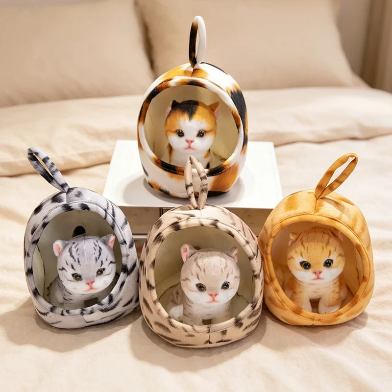リアルな可愛い子猫のぬいぐるみ おうちベッドセット