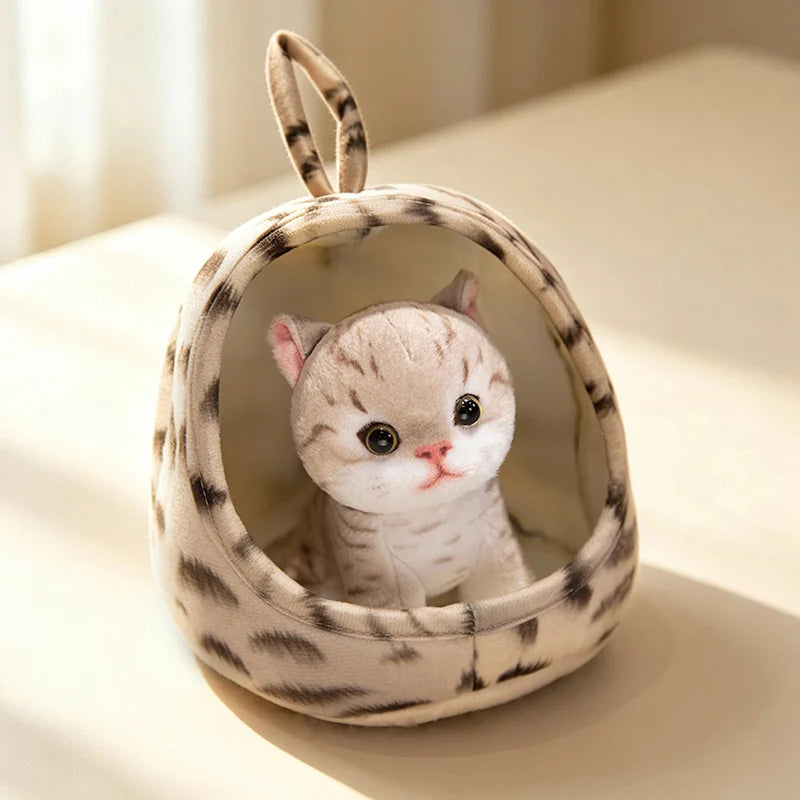 リアルな可愛い子猫のぬいぐるみ おうちベッドセット