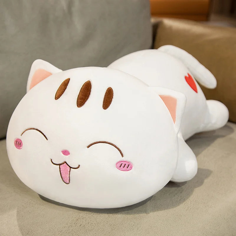 ぬいぐるみ ふわふわ猫の抱き枕 ハート刺繍入り