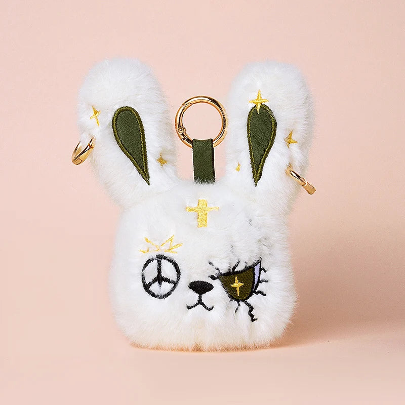 New Gothic Bunny Plush Keychain Animal RabbitBag Charm with Bandage Desian Kawaii Key Ring Pendant Car Bag Ornament Gift