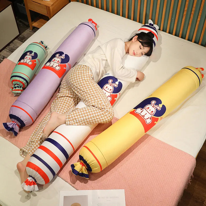 かわいい うさぎ柄 パステルカラー 円筒形 ロングクッション