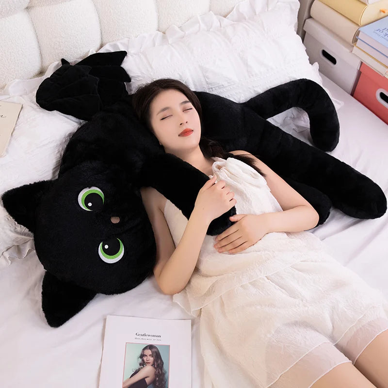 緑の目 羽付き 黒猫 ふわふわ ぬいぐるみ