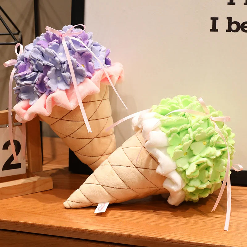 Simulation Cute Ice Cream Bouquet Plush Toy Soft Stuffed Food Delicious Dessert Plushie Throw Pillow Sofa Cushion Home Decor