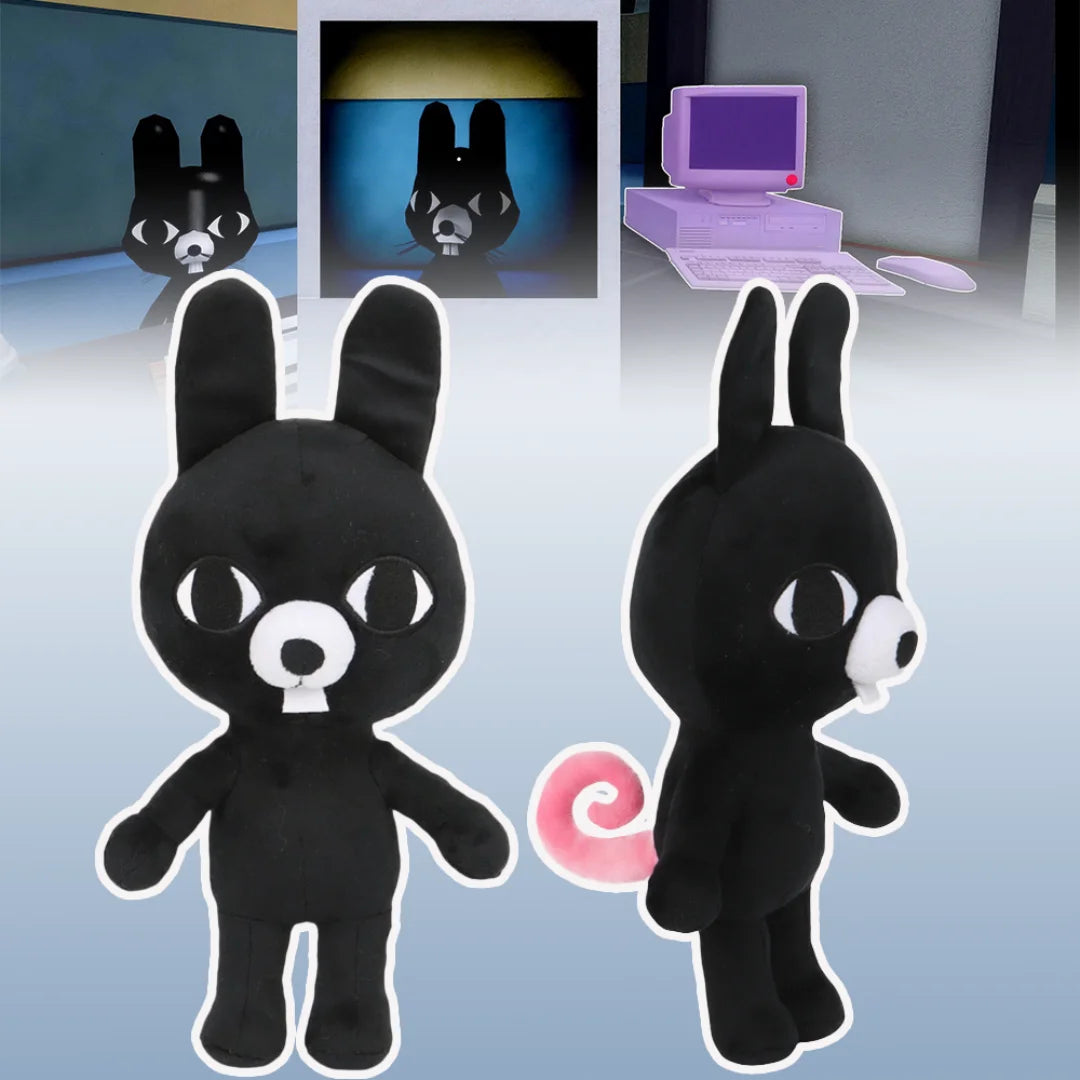 ピンクしっぽと出っ歯の黒うさぎぬいぐるみ