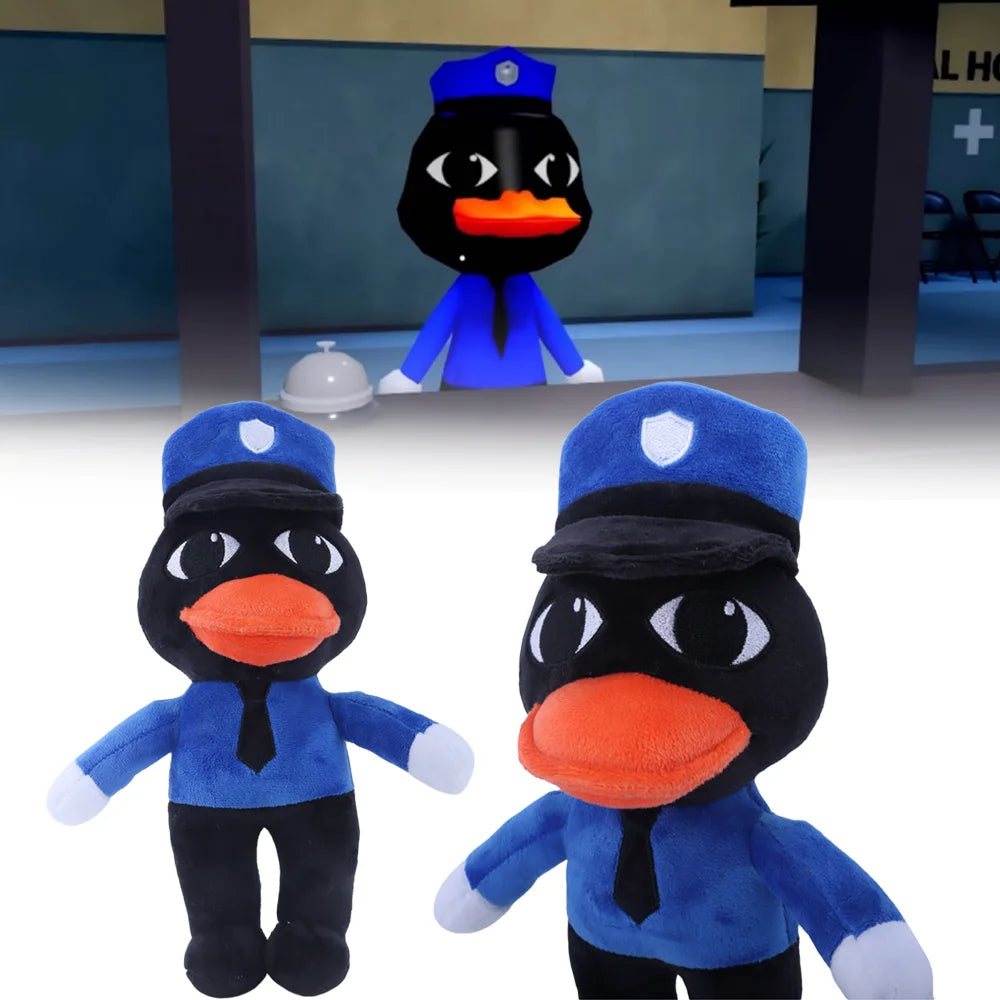 警官服の黒いアヒル キャラクターぬいぐるみ