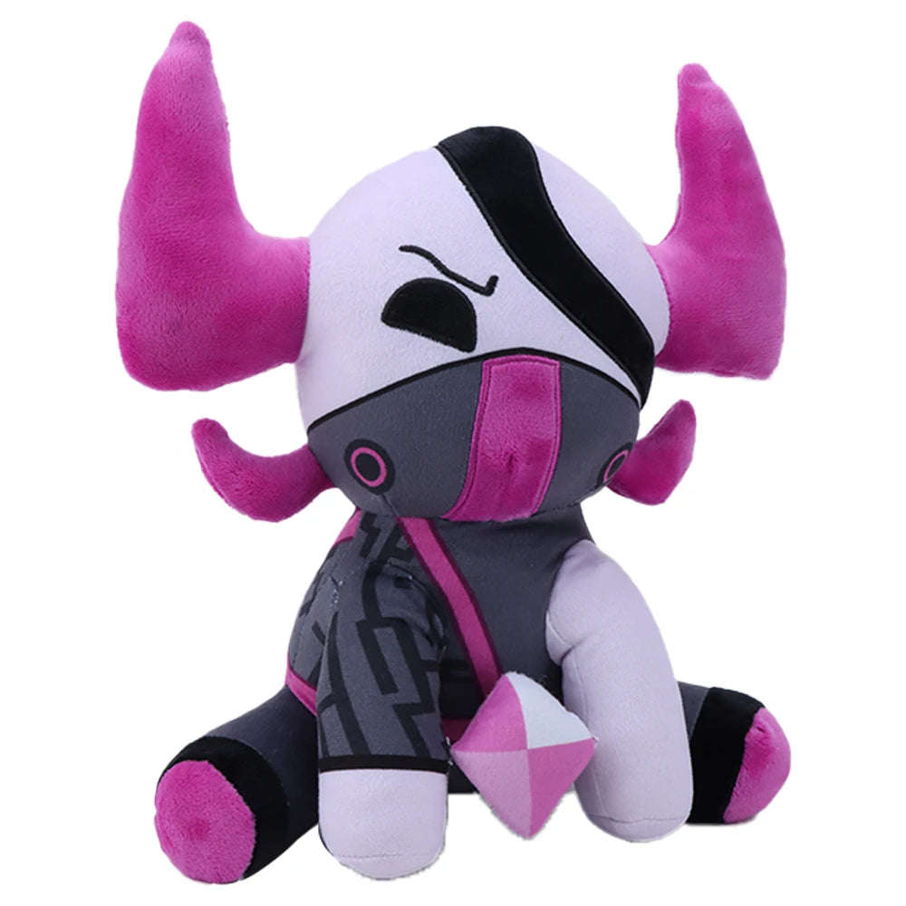 マゼンタ角と眼帯マスクのキャラクターぬいぐるみ クリスタル付き