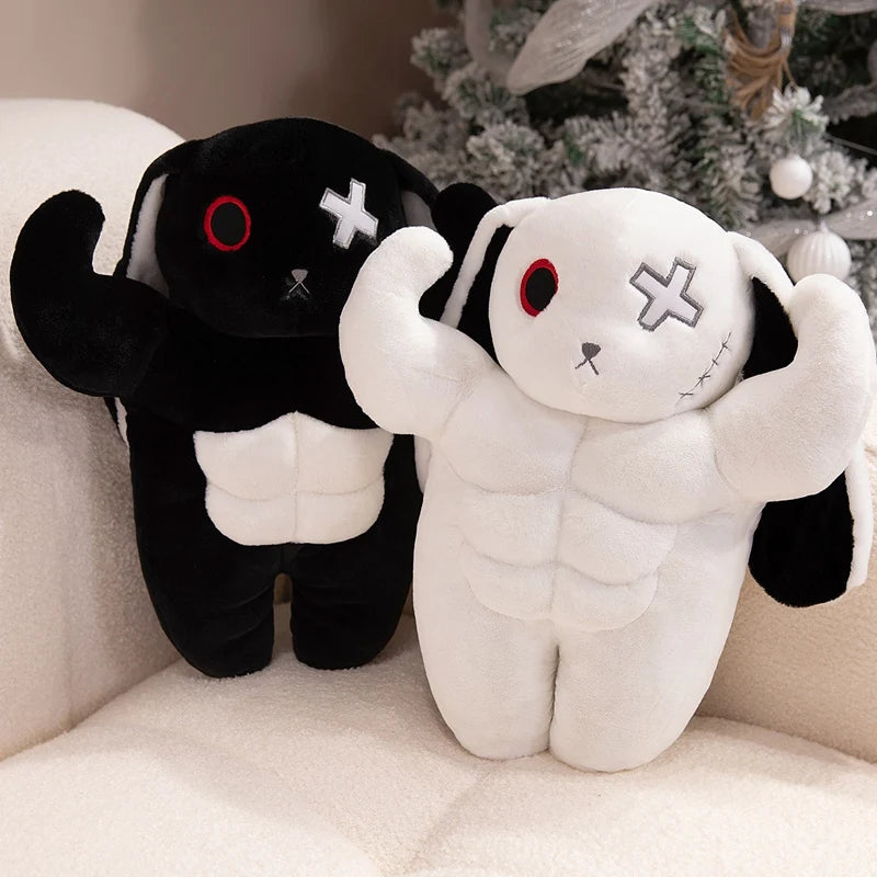 筋肉質 うさぎ ぬいぐるみ 赤目とバツ印の黒白