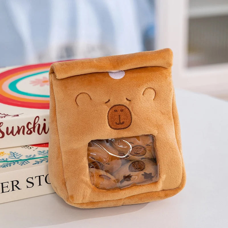 Cartoon A Bag of Capybara Snacks Doll Adorable Stuffed Capibara Doll Snack Bag Plush Toys Creative Pudding Bag Kawaii Kids Gifts