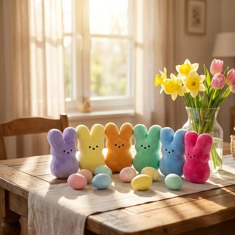 ふわふわパステルカラーのイースターうさぎぬいぐるみ6色セット