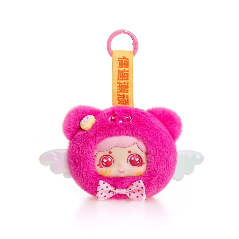 ふわふわ ピンク クマ耳 天使の羽 ぬいぐるみ キーホルダー