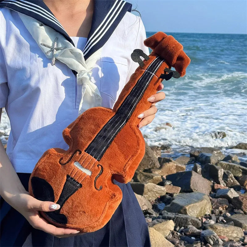 ふわふわヴァイオリンミニぬいぐるみ ブラウンとオフホワイト