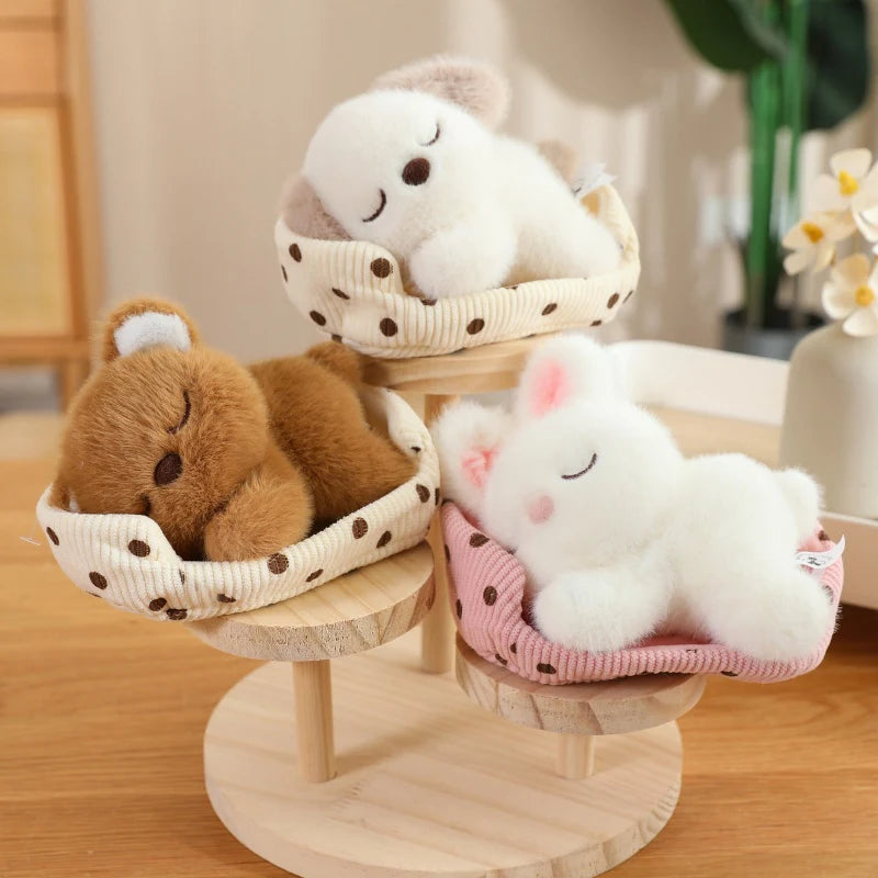 Cute Cartoon Dog, Cat, Fox, Bear, White Rabbit and Pig Plush Toy A Cat Doll Lying in Its Nest Cute Toys for Girl Funny Ornaments