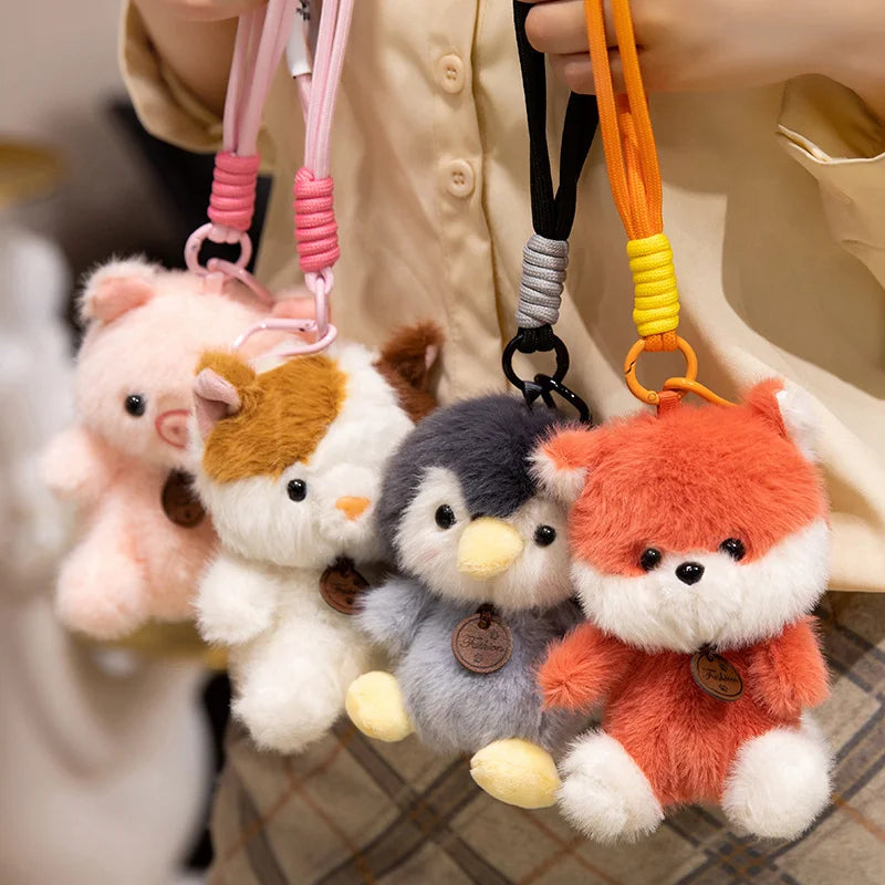 Cute Sitting Animals Red Panda Fox Sloth Cat Plush Pendant Soft Rabbit Doll Stuffed Capybara Pig Keychain Baby Toy Gift for Kids