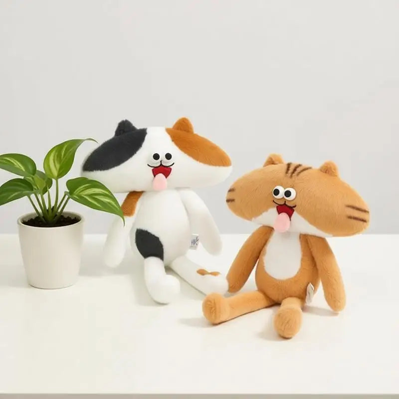 ユニークな顔のふわふわぬいぐるみ 黒とグレーのペア