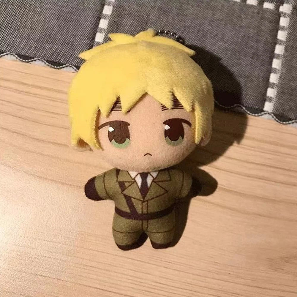 ブロンドヘアのチビ キャラクター ぬいぐるみ メガネと軍服の2体セット