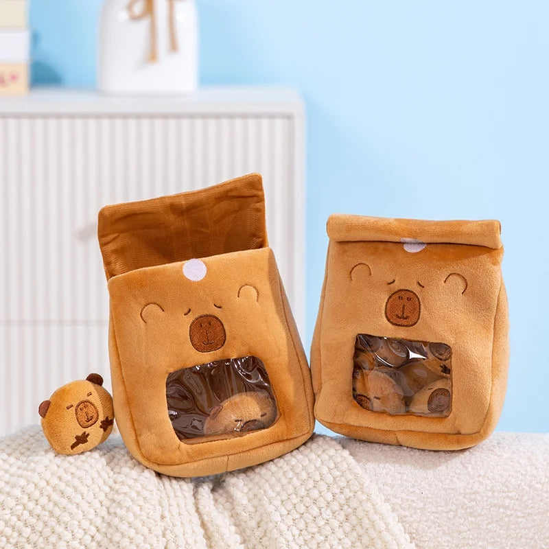 Cartoon A Bag of Capybara Snacks Doll Adorable Stuffed Capibara Doll Snack Bag Plush Toys Creative Pudding Bag Kawaii Kids Gifts
