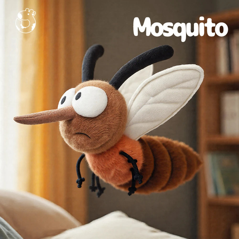 25cm Cute Summer Mosquito Plush Toys Cute Stuffed Bug with Angry Face Fluffy Mosquito Dolls Room Decor Children Birthday Gifts