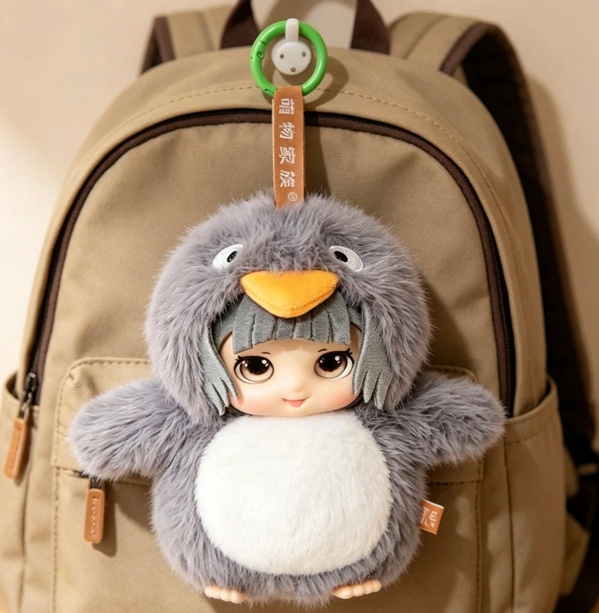アニメ風 女の子のペンギン着ぐるみ ぬいぐるみ 黒い首輪付き