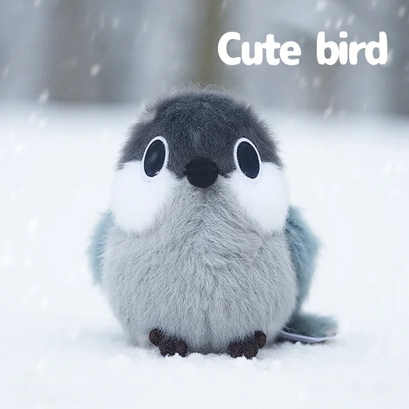 まんまる ふわふわ グレーとブルーの小鳥ぬいぐるみ