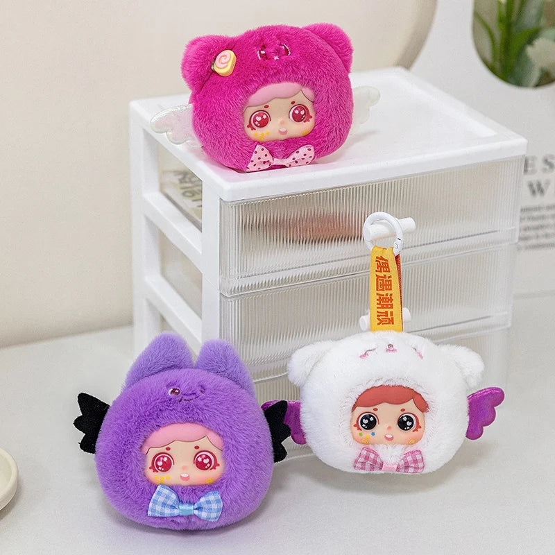 ふわふわ ピンク クマ耳 天使の羽 ぬいぐるみ キーホルダー
