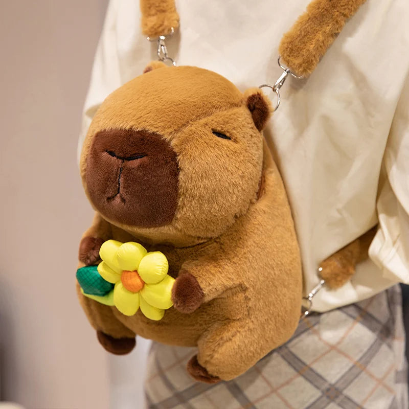 カピバラ ぬいぐるみ ふわふわ ショルダーバッグ みかん付き