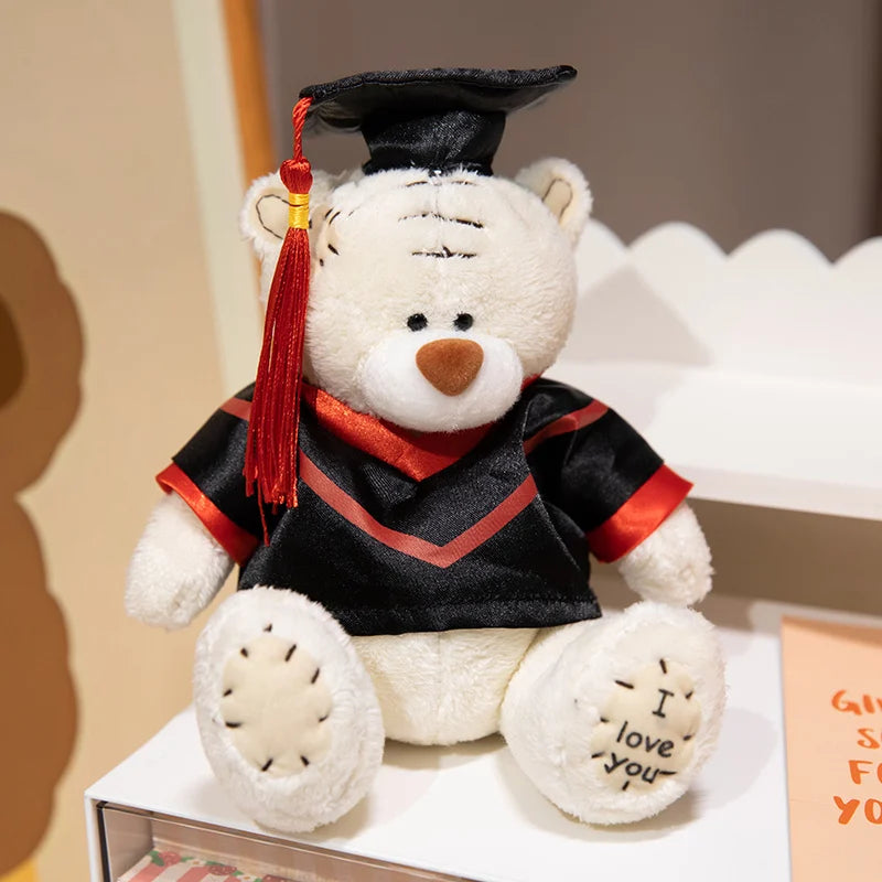 卒業祝い 縫い目入り テディベア 黒ガウン「I Love You」