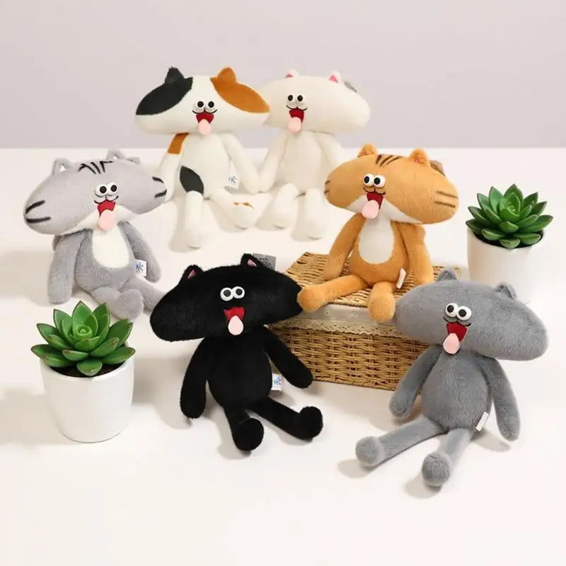 ユニークな顔のふわふわぬいぐるみ 黒とグレーのペア