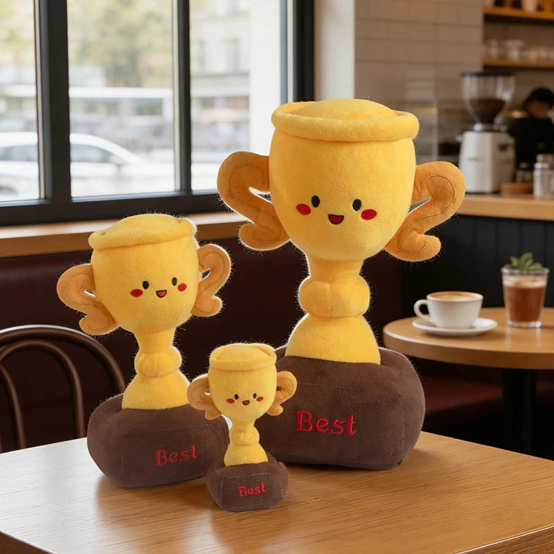 3 Sizes Creative Cartoon Smile Trophy Plush Toys Soft Comfy Lifelike Champion Cup Creative Home Decor Cute Game Props