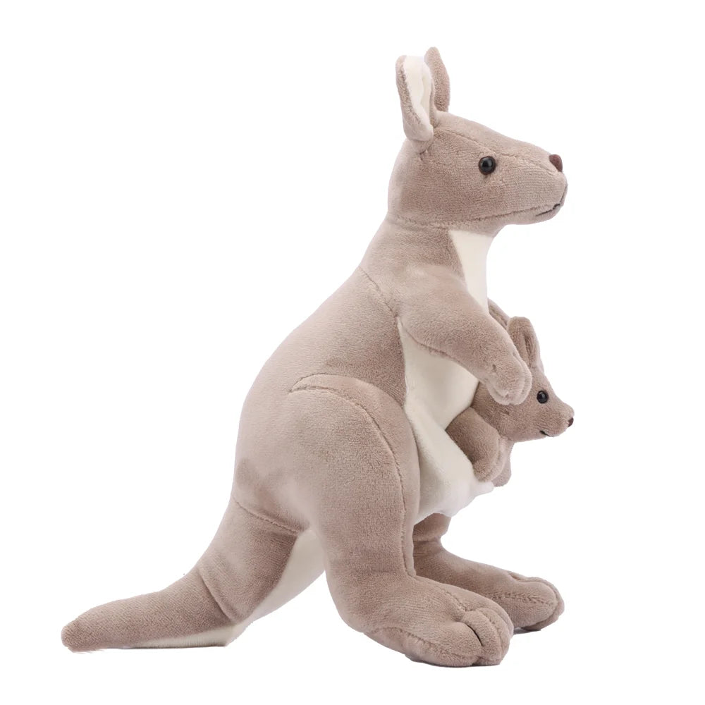 ふわふわ グレージュ 親子カンガルー ぬいぐるみ 赤ちゃん入り
