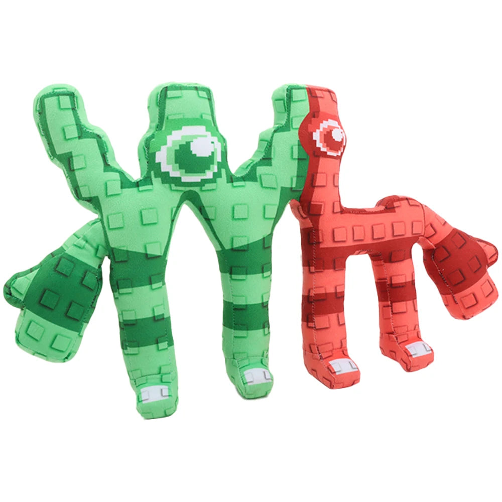 ブロック風 モンスター ぬいぐるみ 緑と赤の2個セット